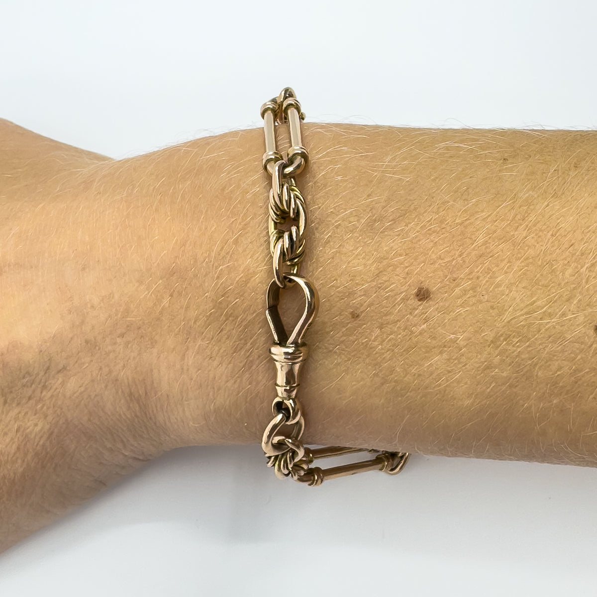 Antique 9ct Rose Gold Trombone and Fetter Link Bracelet 375