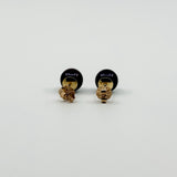 Back view of cultured black pearl stud earrings showing 9ct gold butterfly backs and 375 stamp