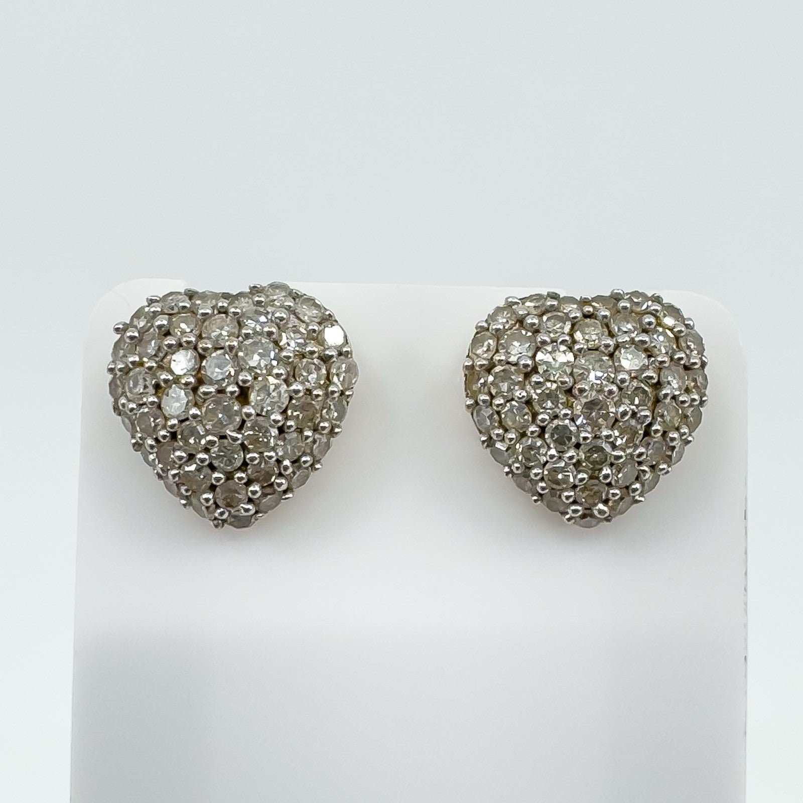 Vintage 9ct Pave Diamond Puffy Heart Stud Earrings 375