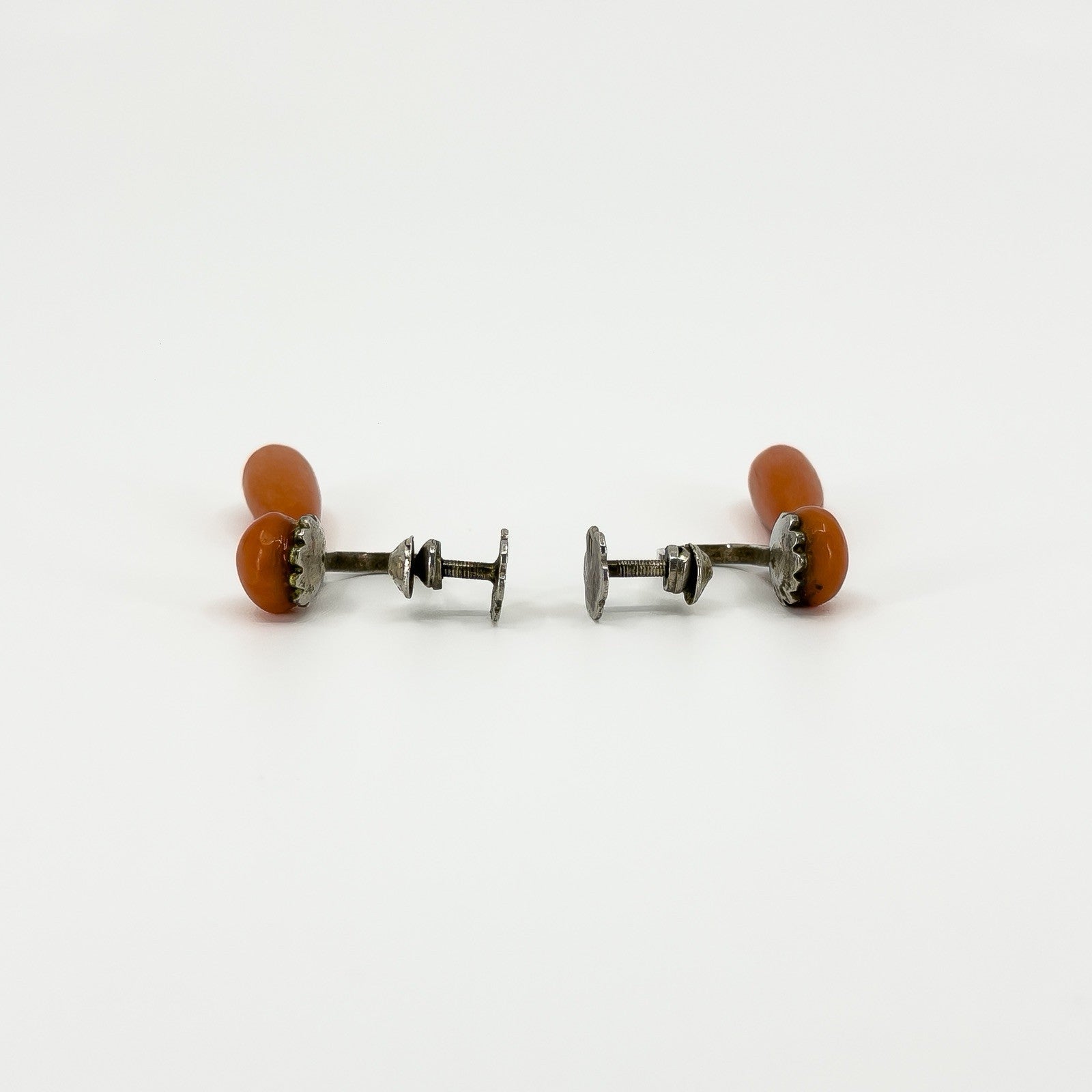 Antique Victorian Sterling Silver Natural Coral Screw Back Earrings 925