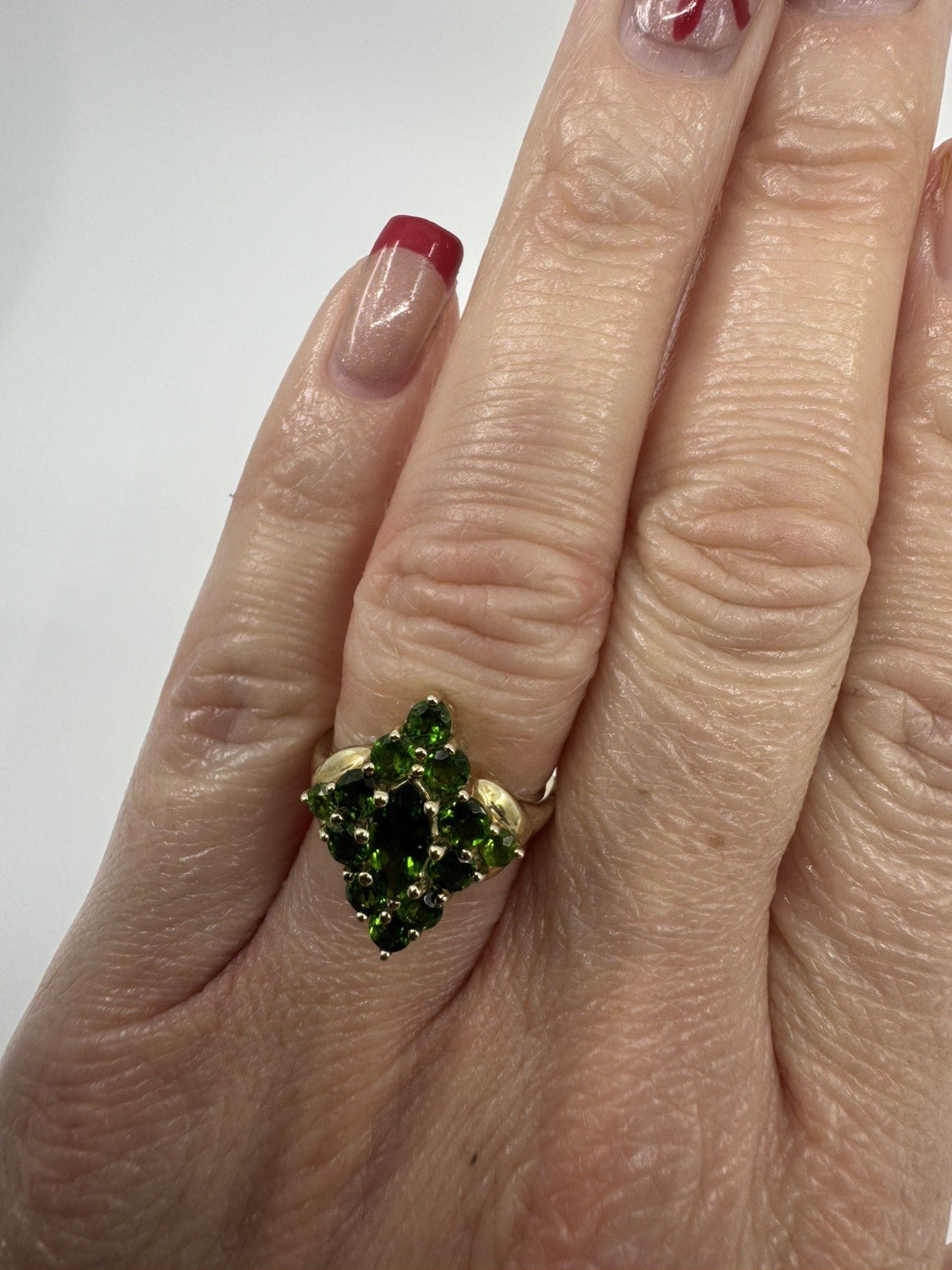 9ct Yellow Gold Green Tourmaline Cluster Ring 375 Size K