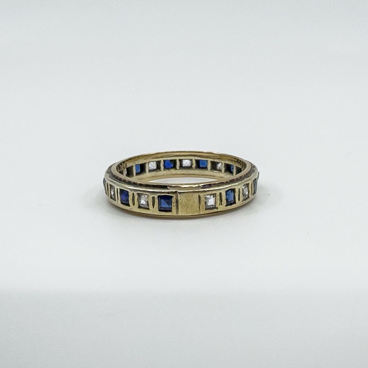 Vintage 9ct Gold Blue & White Spinel Full Eternity Band / Ring Size Q