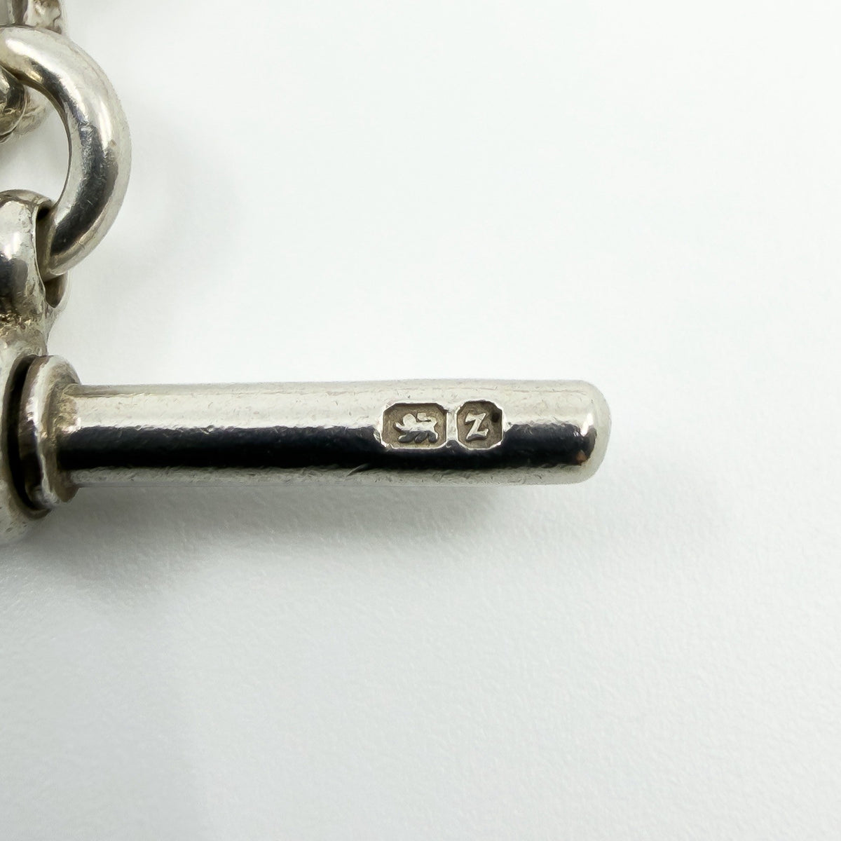 Antique 1899 Sterling Silver 14.5" Albert Curb Chain & T-Bar Pendant 925