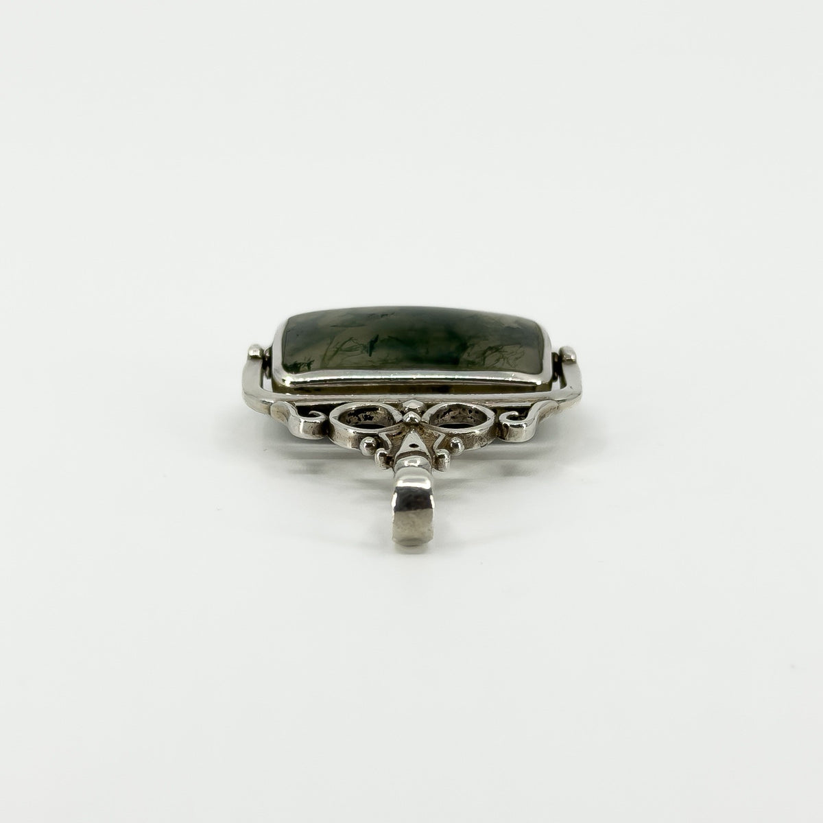 Large Vintage Green Moss Agate & Black Onyx Fob 925 by David Scott Walker