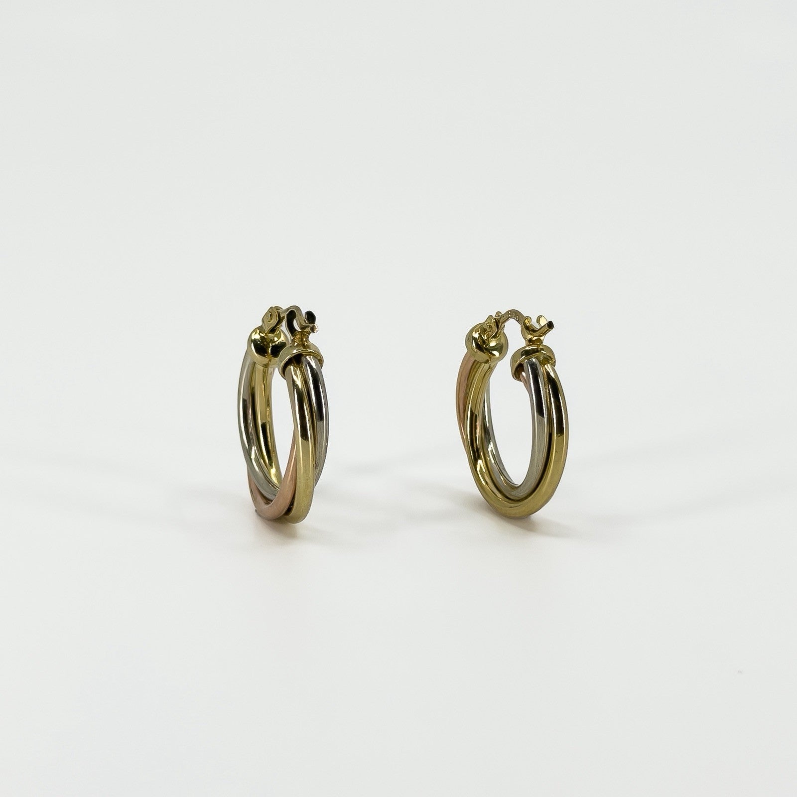 Vintage 9ct Gold Tri Coloured Twisted Hoop Earrings 375