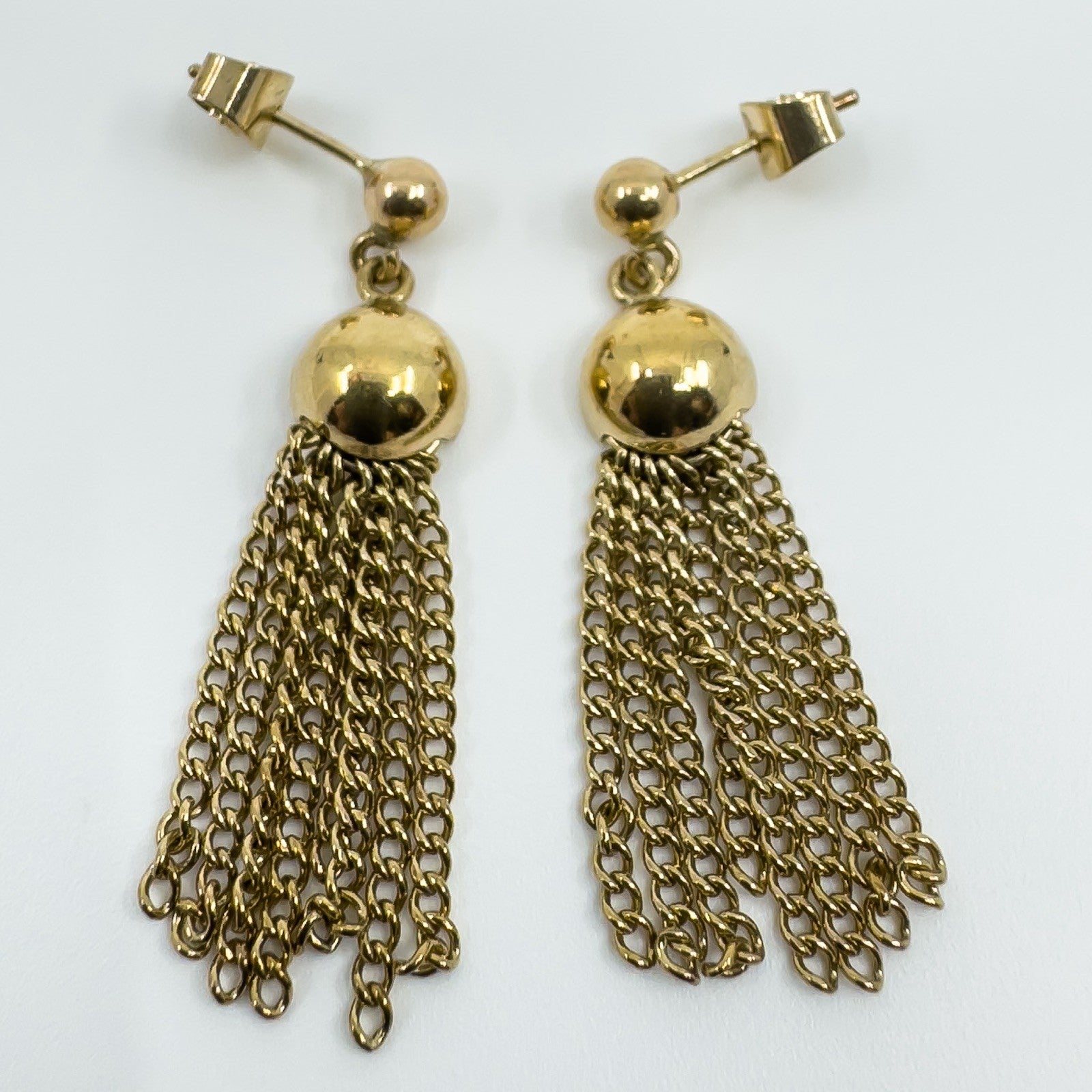 Vintage 9ct Gold Tassle Drop Earrings 375 (London 1977) Art Deco Style
