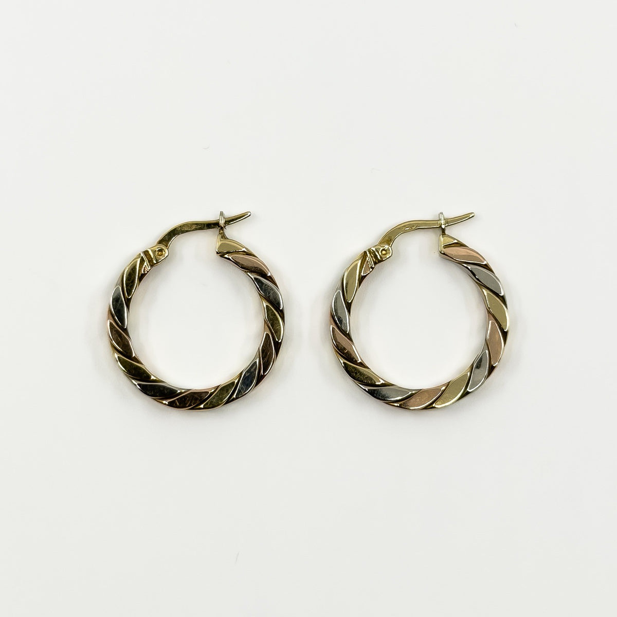 Chunky Vintage 9ct Gold Tri Coloured Twisted Hoop Earrings 375