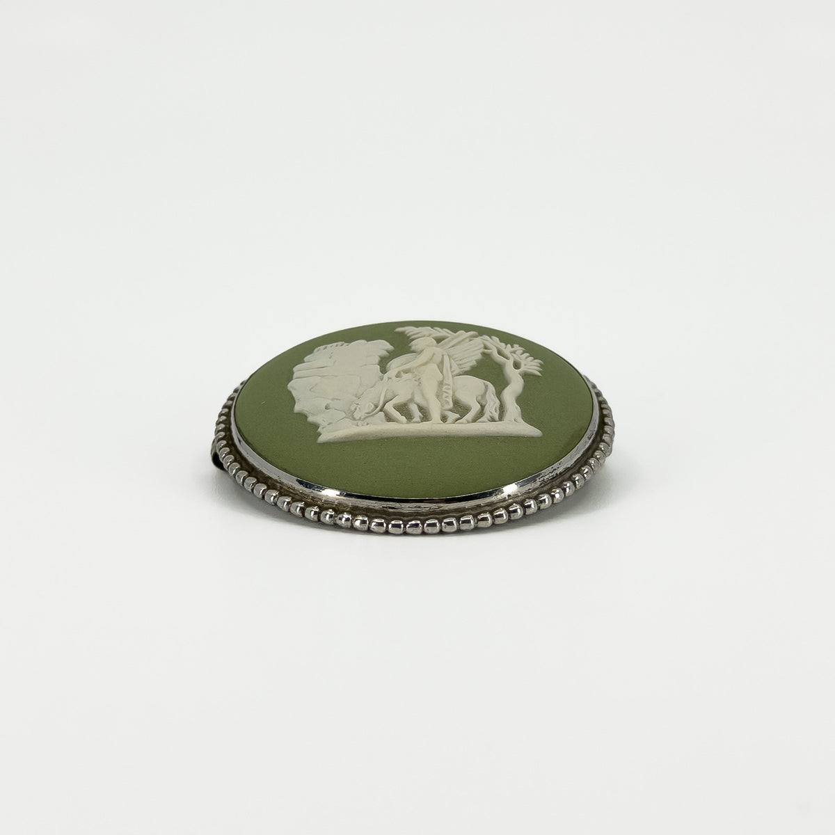 Vintage Sterling Silver Wedgewood Green Jasper Ware Cameo Brooch 925