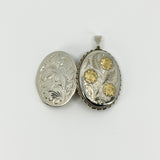 Vintage Sterling Silver & Yellow Gold Oval Foliate Engraved Floral Locket 925