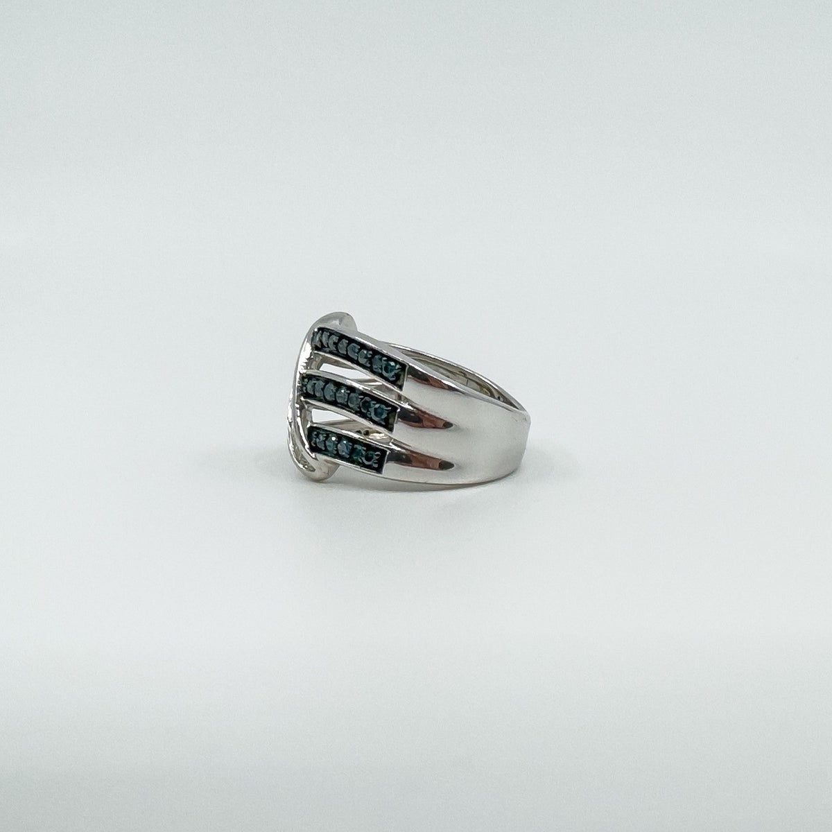 Sterling Silver Blue & White Diamond Eternity Band Ring Size L