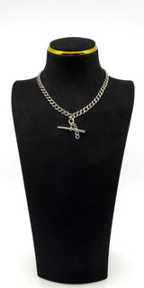 Antique Edwardian Sterling Silver 13.8" Albert Chain & T-Bar Pendant 925 (1901)