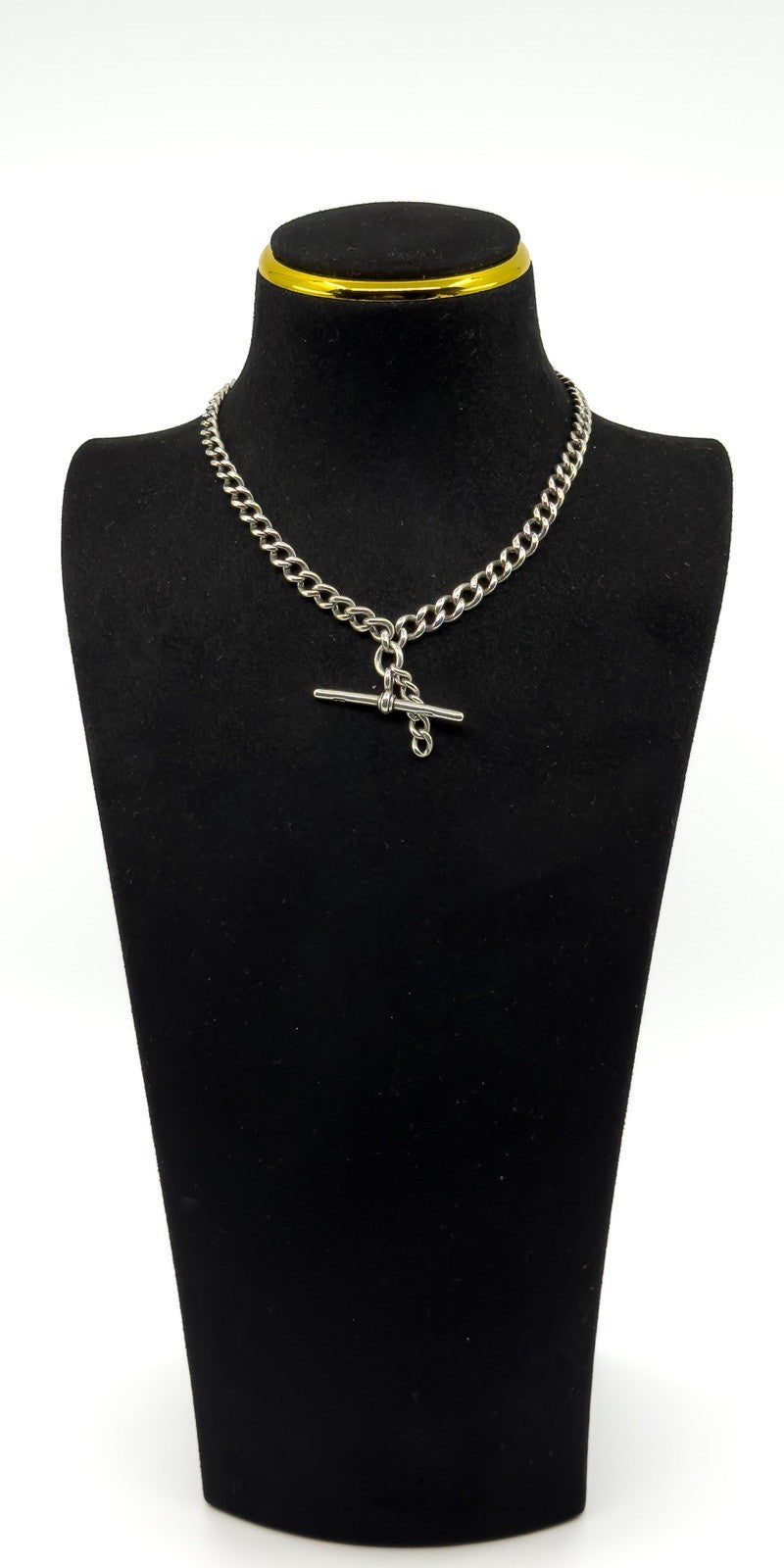 Antique Edwardian Sterling Silver 13.8" Albert Chain & T-Bar Pendant 925 (1901)