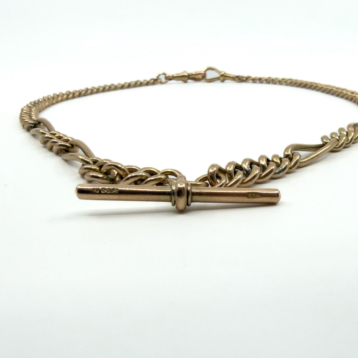 Antique 9ct Rose Gold 17.” Albert Chain Necklace Double Dog Clip T-Bar Charm 375