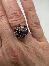 Vintage 9ct Gold 0.81ct Ruby & Diamond Cluster Cocktail Ring 375 Size K