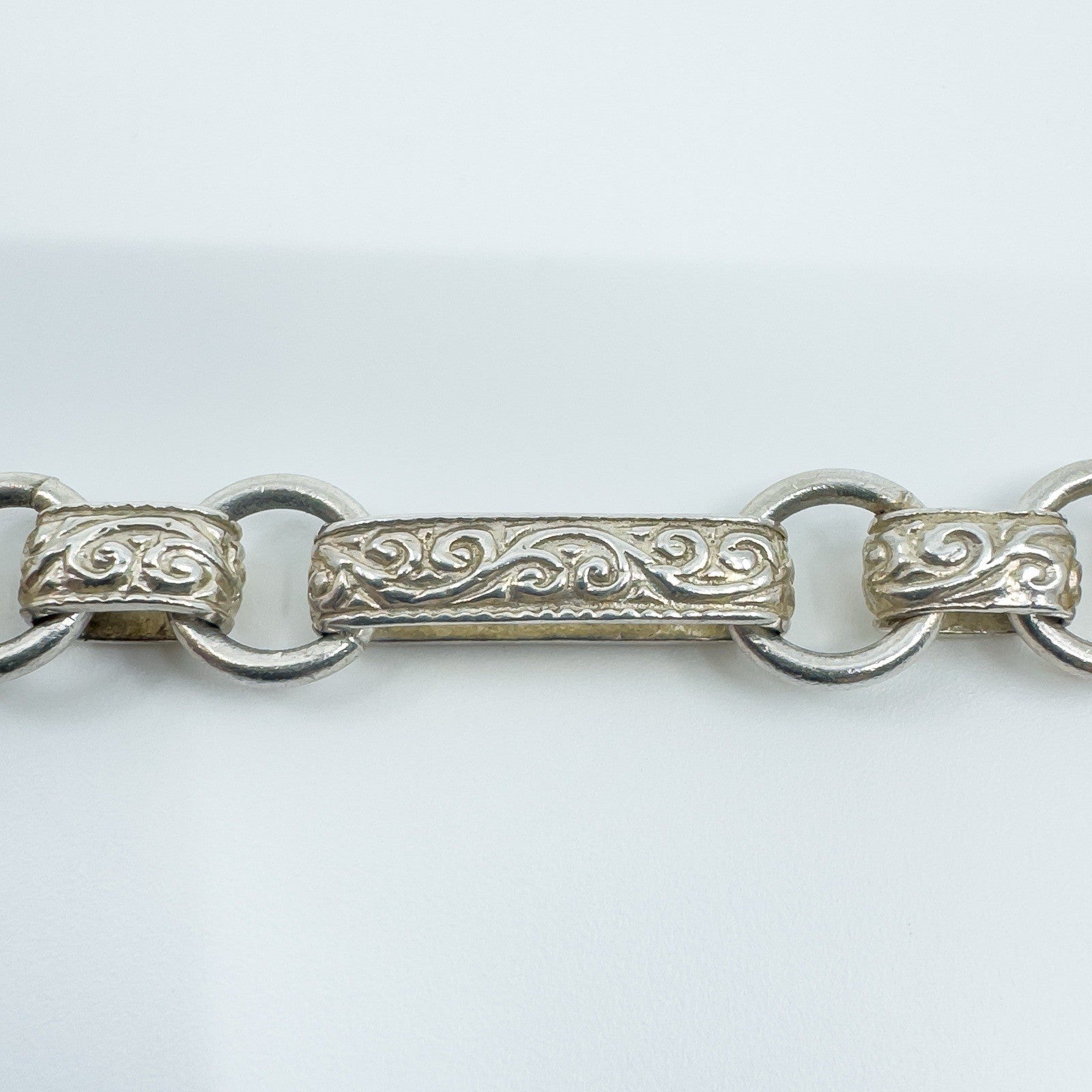 Vintage Sterling Silver Fancy Link Engraved T-Bar & Dog Clip 8” Bracelet 925 23g