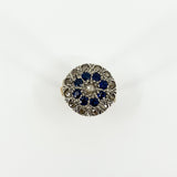 Antique Edwardian 14ct Gold Rose Cut Diamond & Sapphire Bombe Ring 585 Size O P