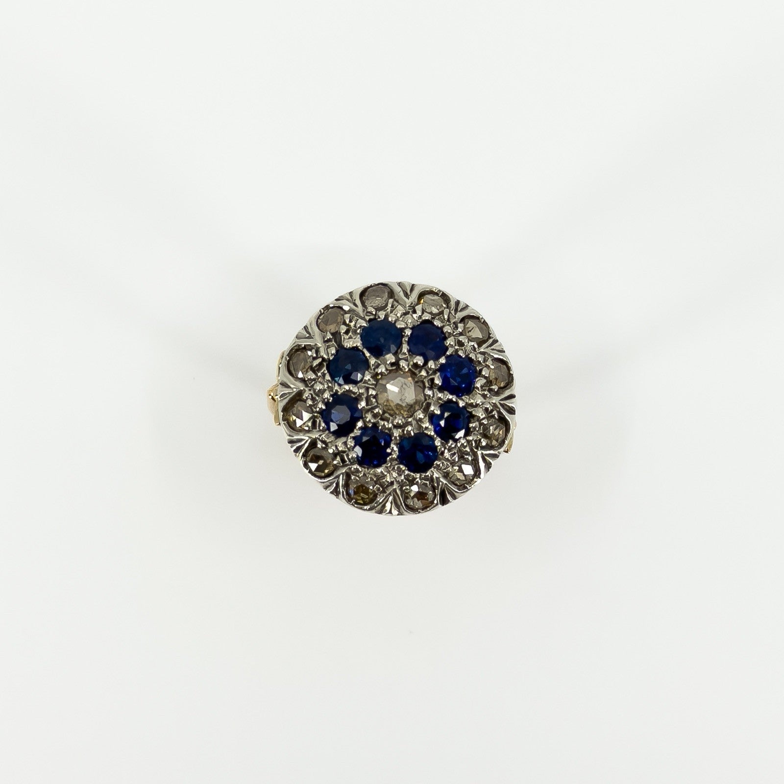 Antique Edwardian 14ct Gold Rose Cut Diamond & Sapphire Bombe Ring 585 Size O P