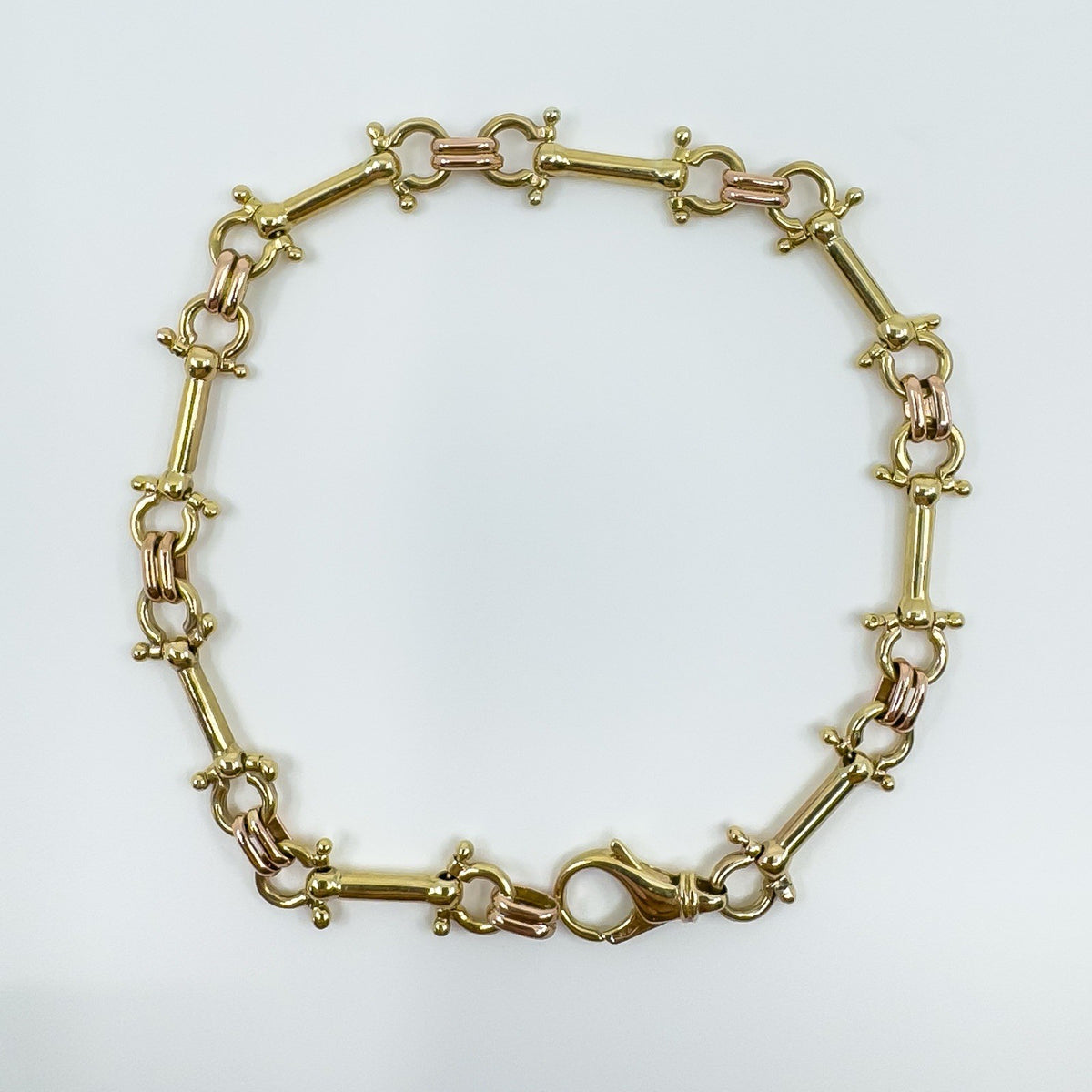 Rare Vintage 9ct Rose & Yellow Gold Horsebit Snaffle Equestrian 8.5” Bracelet