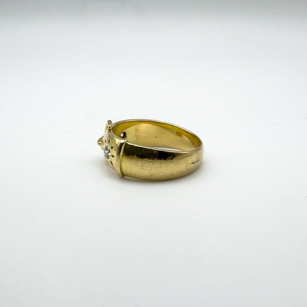 Vintage 18ct Gold 0.20ct Double Diamond Buckle Ring Size P Heavy 7g 6.9mm Band