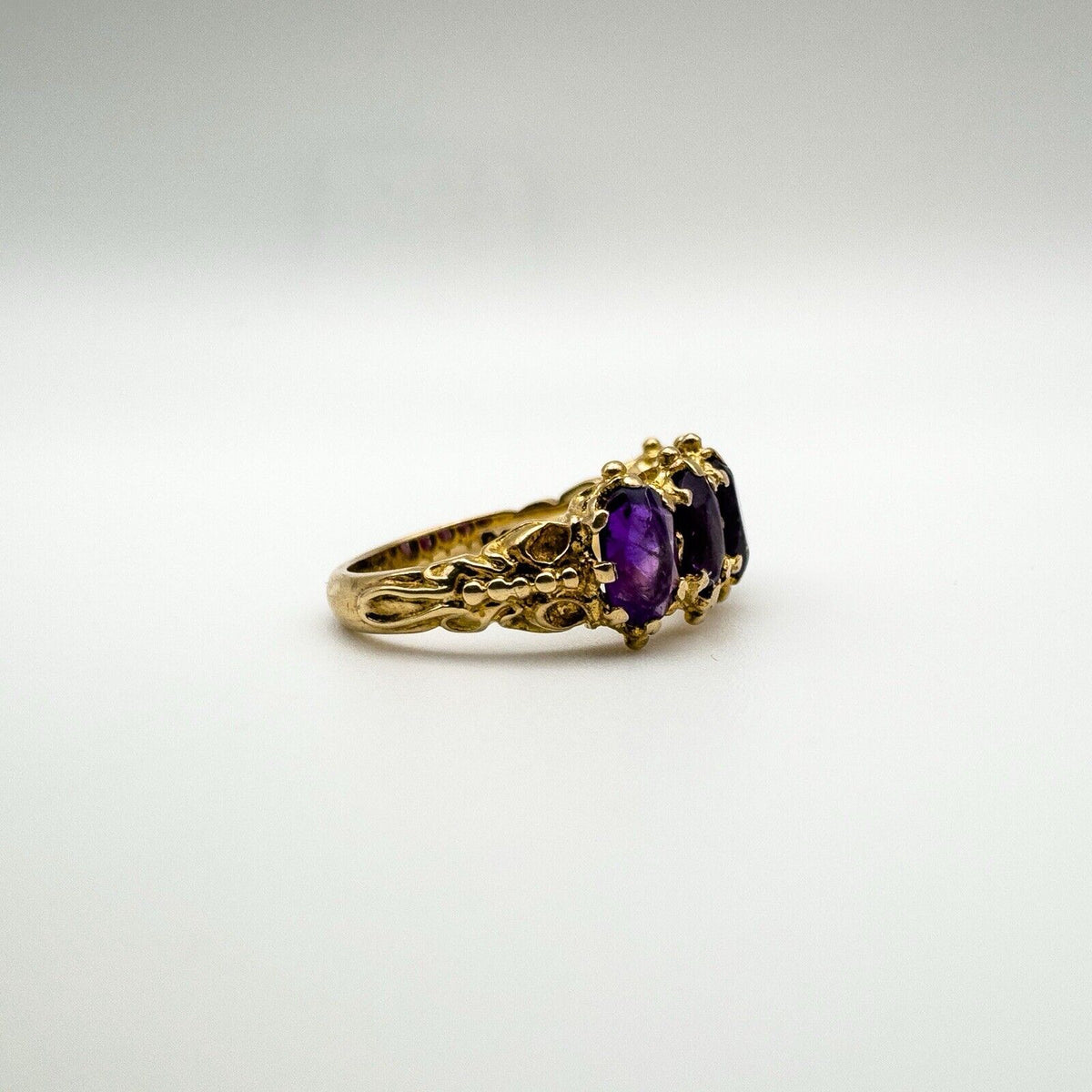 Vintage 9ct Gold 0.50ct Amethyst Half Hoop Band Ring Size L - M 3.7g 1972