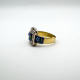 Unusual Vintage 18ct Gold Diamond & Floral Enamelled Buckle Ring Size M Heavy 6g