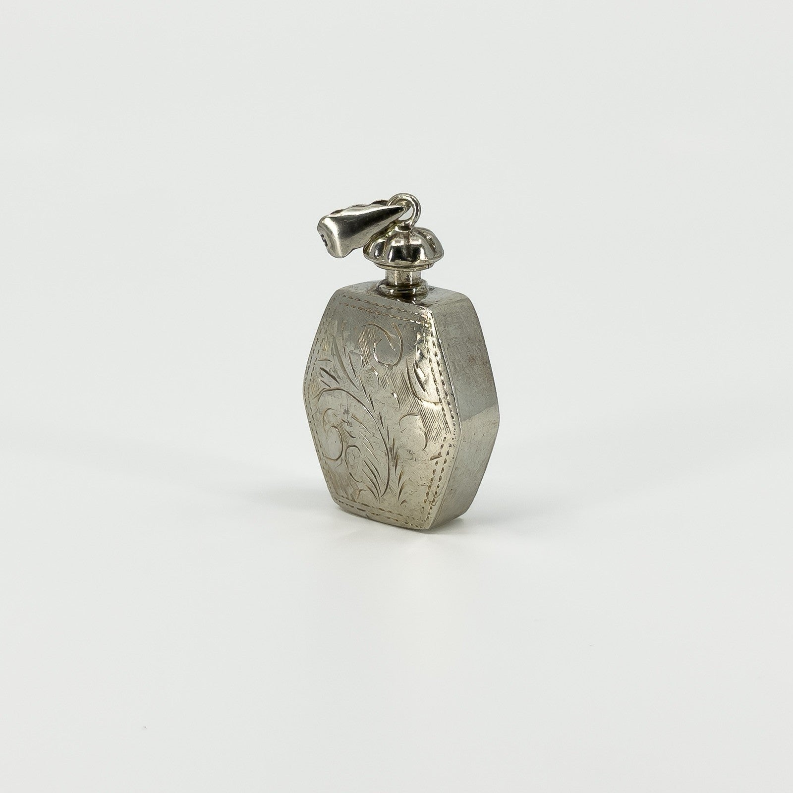Chunky Sterling Silver Vintage Engraved Perfume / Poison Bottle Pendant 925