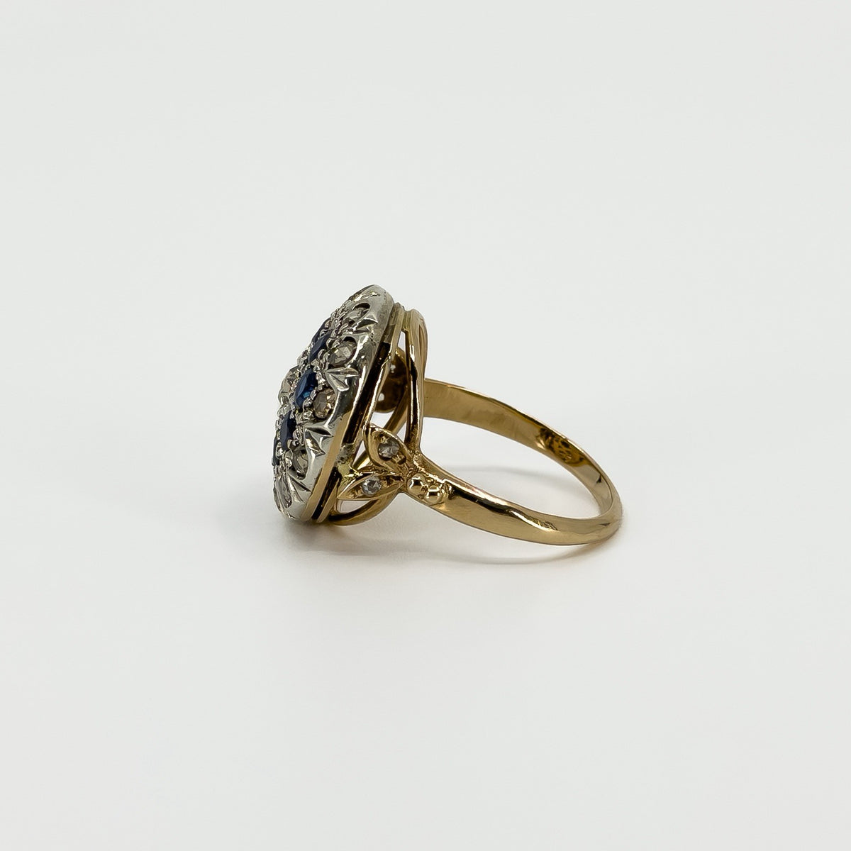 Antique Edwardian 14ct Gold Rose Cut Diamond & Sapphire Bombe Ring 585 Size O P