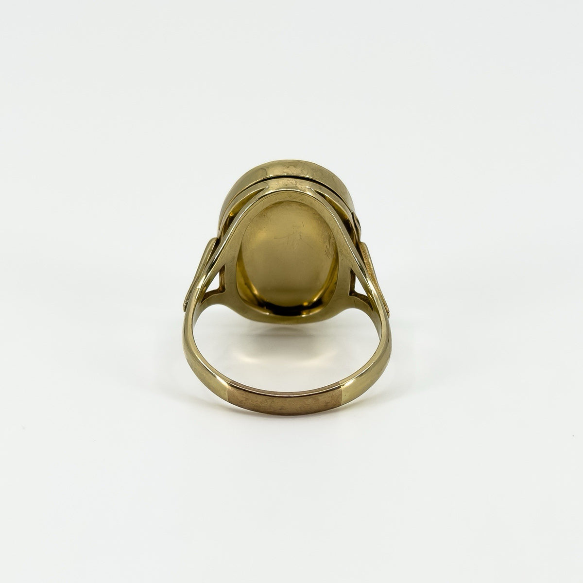 Vintage 9ct Gold Chunky Carved Blue Agate Cameo Locket Ring 375 Size S - T