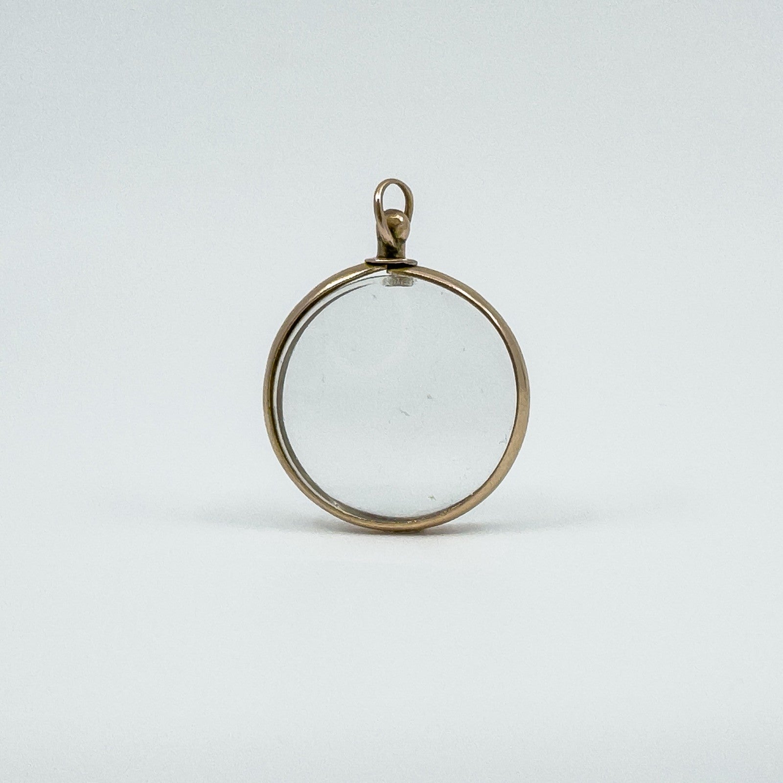 Antique 9ct Rose Gold Small Double Sided Glass Locket (Chester 1900)