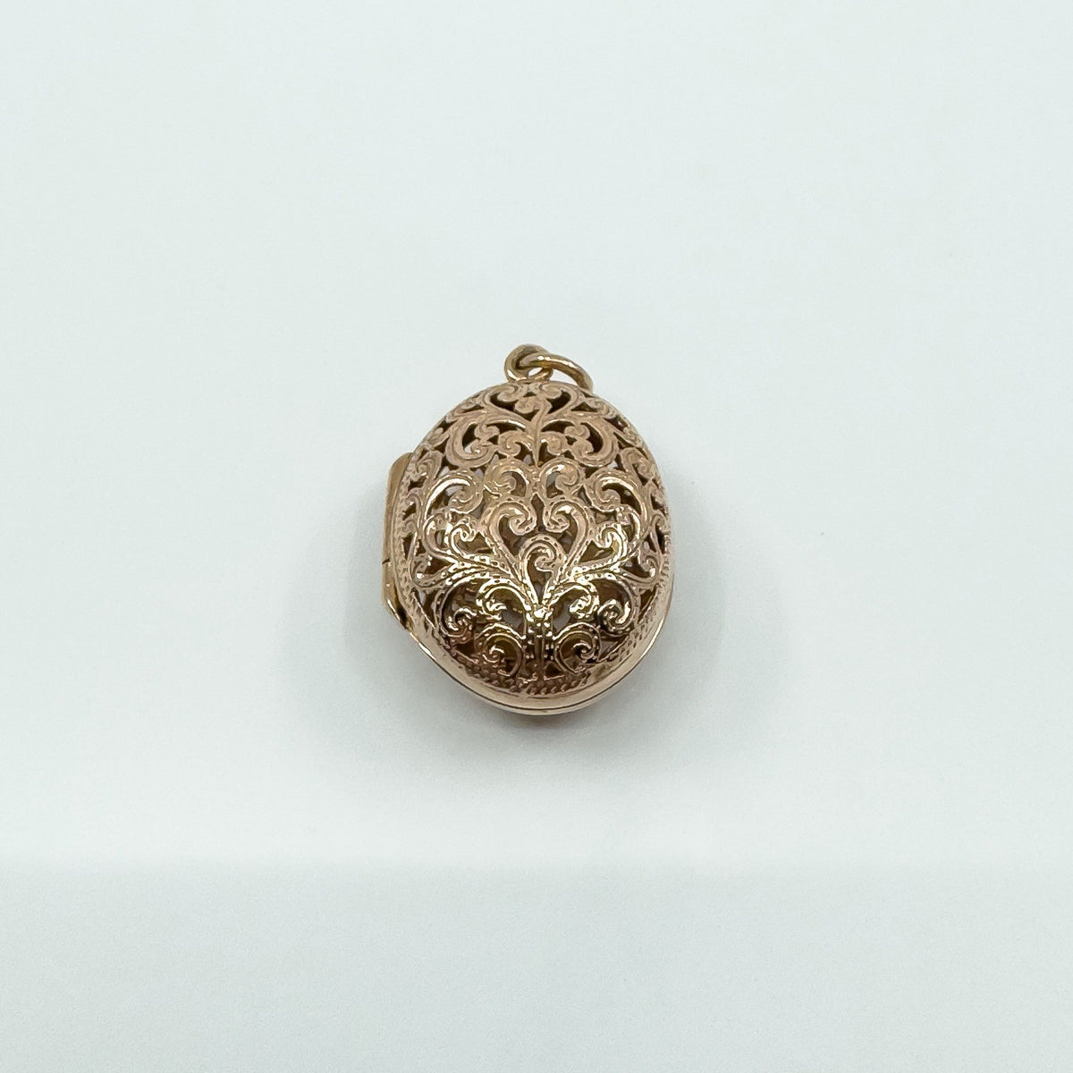 Vintage 9ct Rose Gold Large Chunky Oval Engraved Open Work Locket Pendant 375