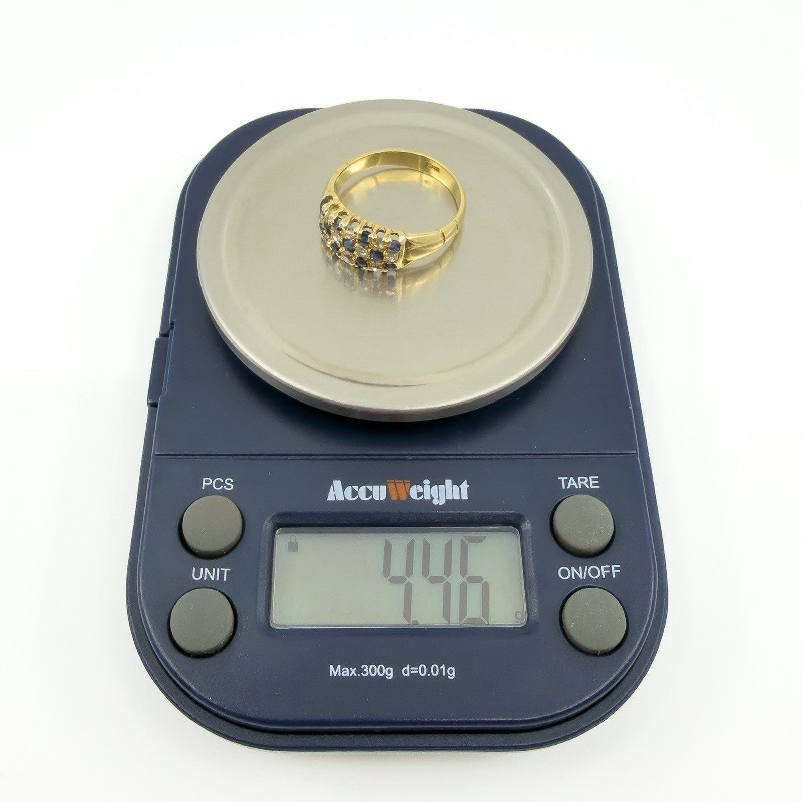 Antique Art Deco 18ct Gold Sapphire & Old Cut Diamond Half Hoop Ring 750 Size P