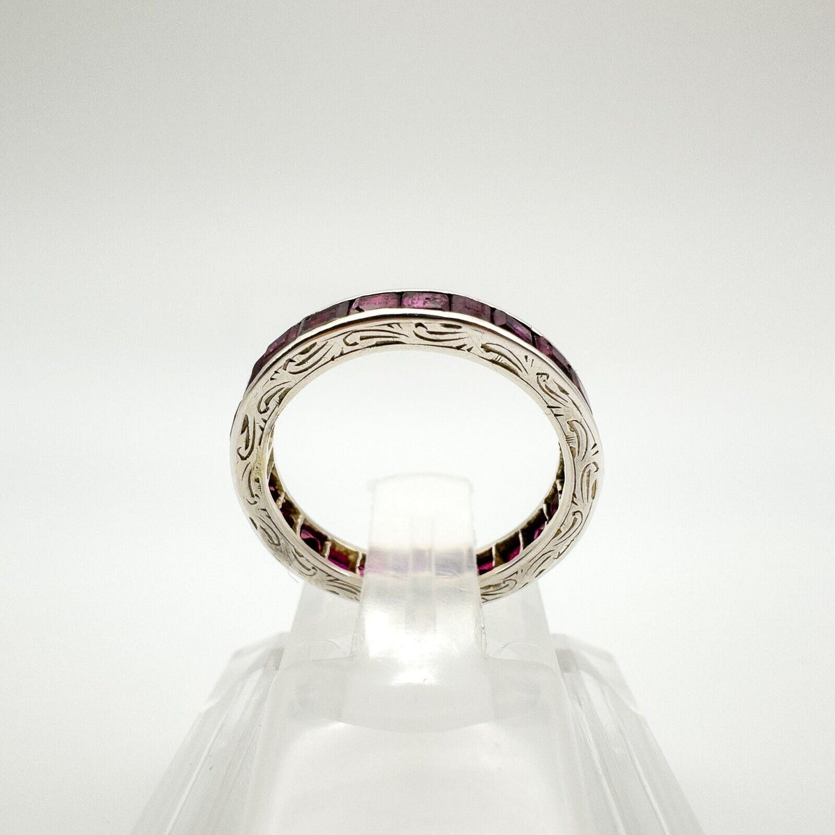 Vintage Antique Art Deco Platinum 1.6ct Ruby Full Eternity Band Ring Size K - L