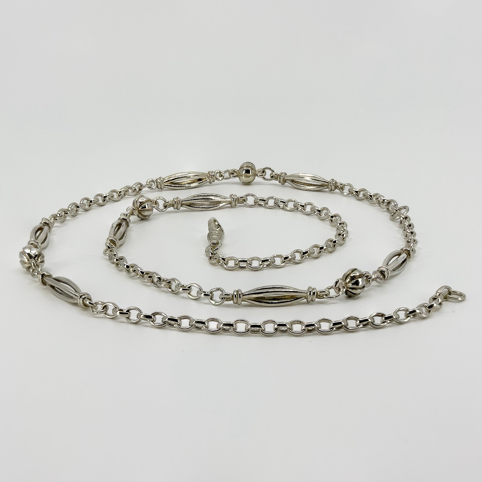 Vintage Sterling Silver Ornate Beaded Ball Fancy Link 25.5" Chain / Necklace 925