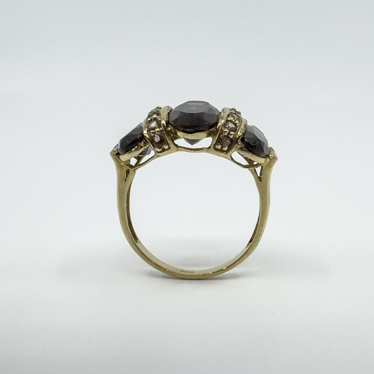 Huge Vintage 9ct Gold Chunky Smokey Quartz Trilogy Size T - U