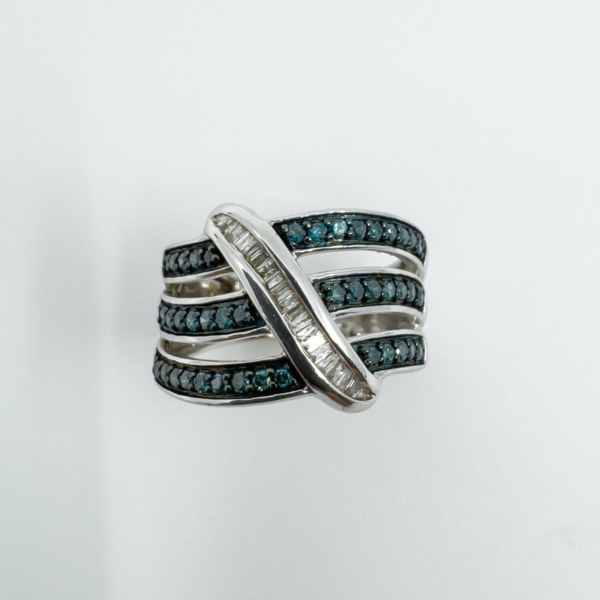 Sterling Silver Blue & White Diamond Eternity Band Ring Size L