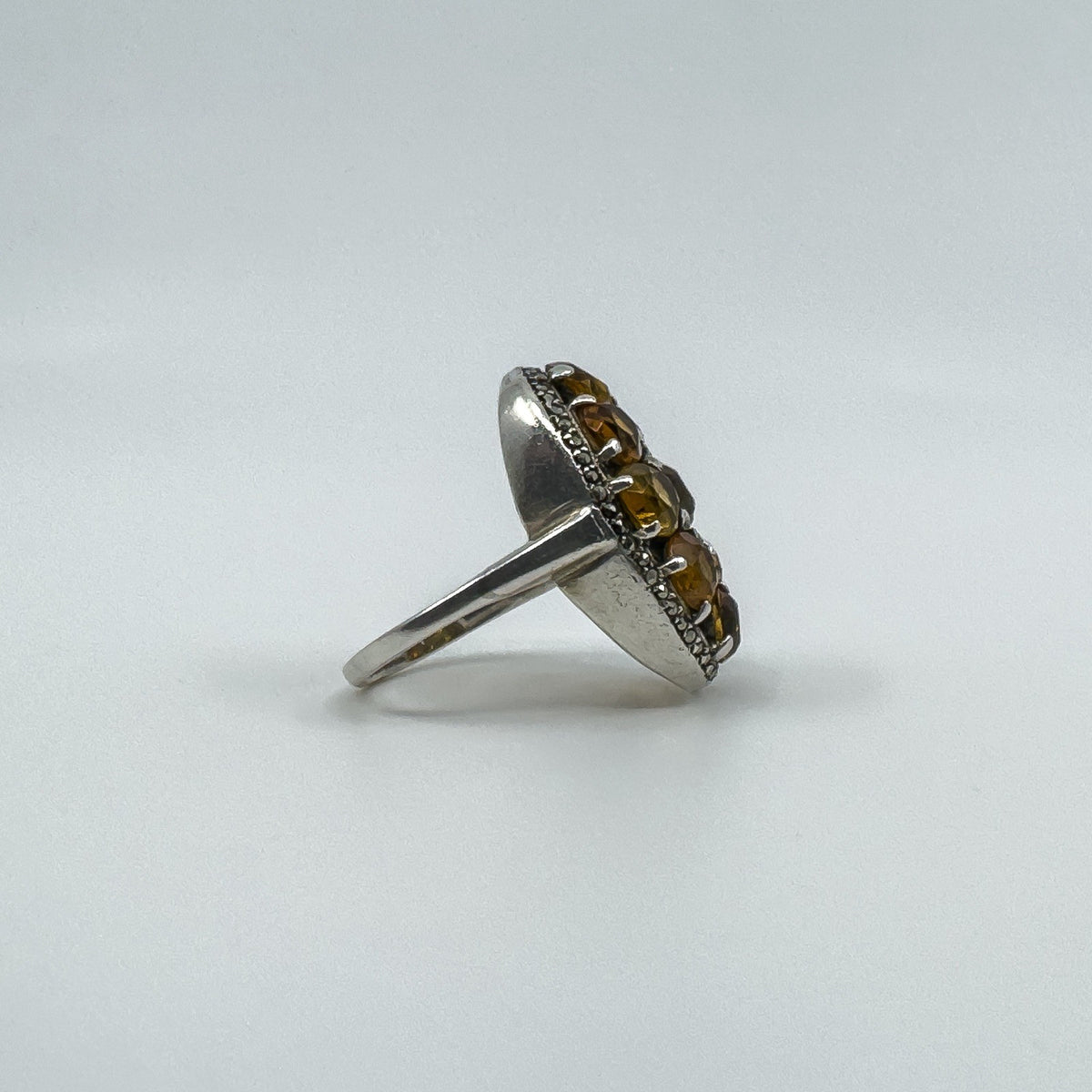 Huge Chunky Sterling Silver 4.50ct Citrine & Marcasite Cocktail Ring Size O - P
