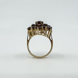 Large Vintage 9ct Gold Garnet Cocktail Cluster Ring Size L