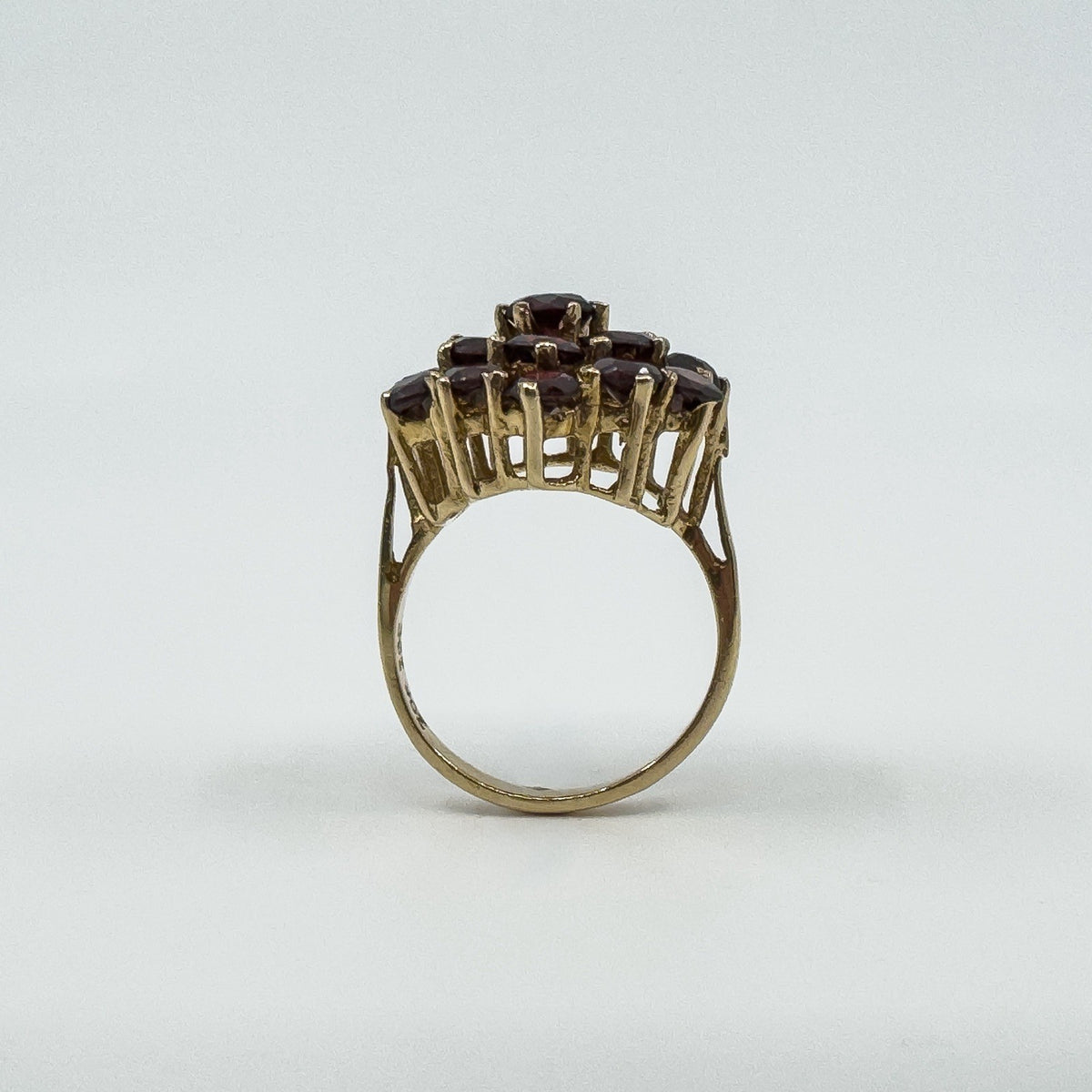 Large Vintage 9ct Gold Garnet Cocktail Cluster Ring Size L