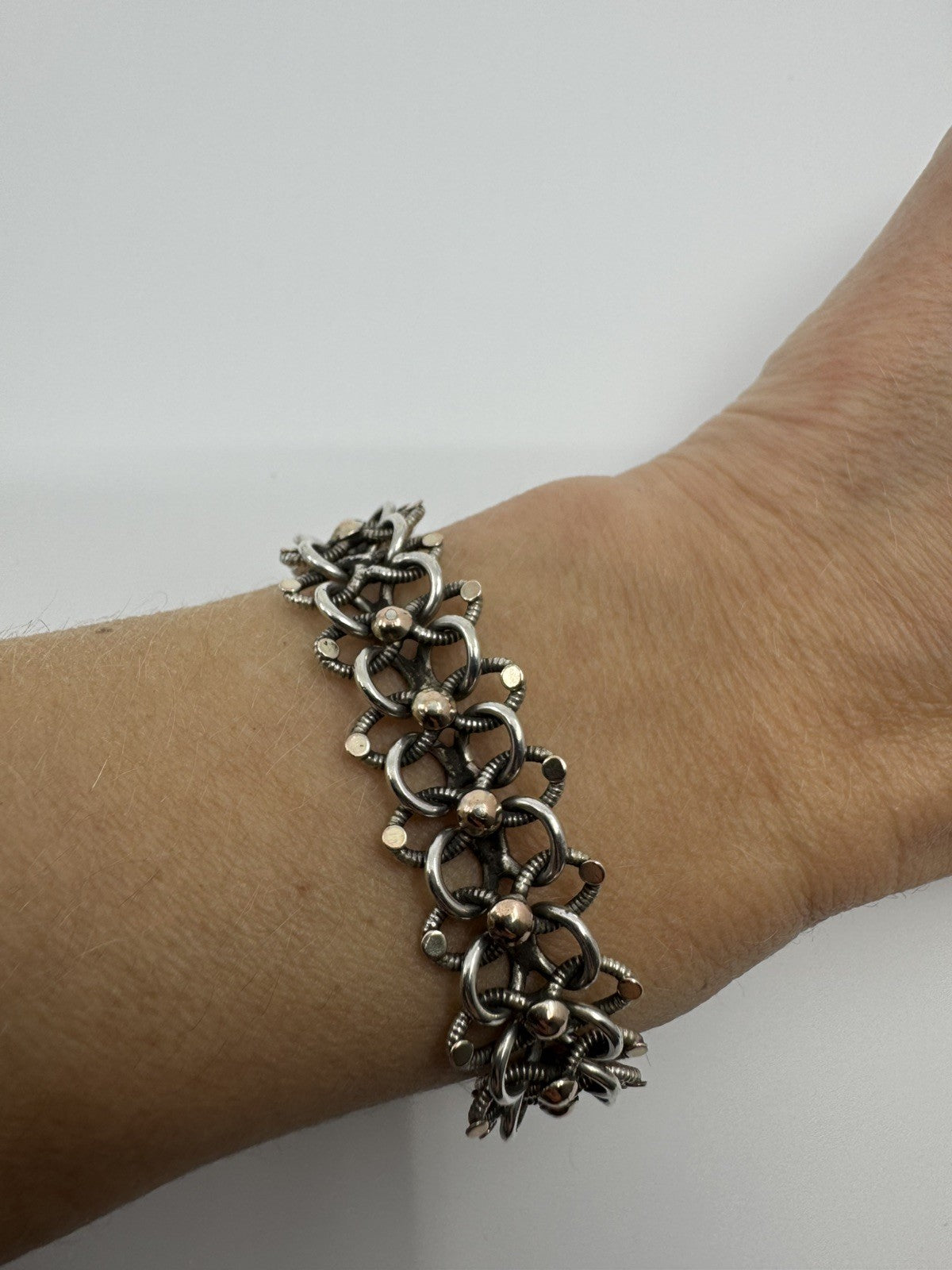 Antique Victorian Sterling Silver & Rose Gold Book Chain & Charm Bracelet 925
