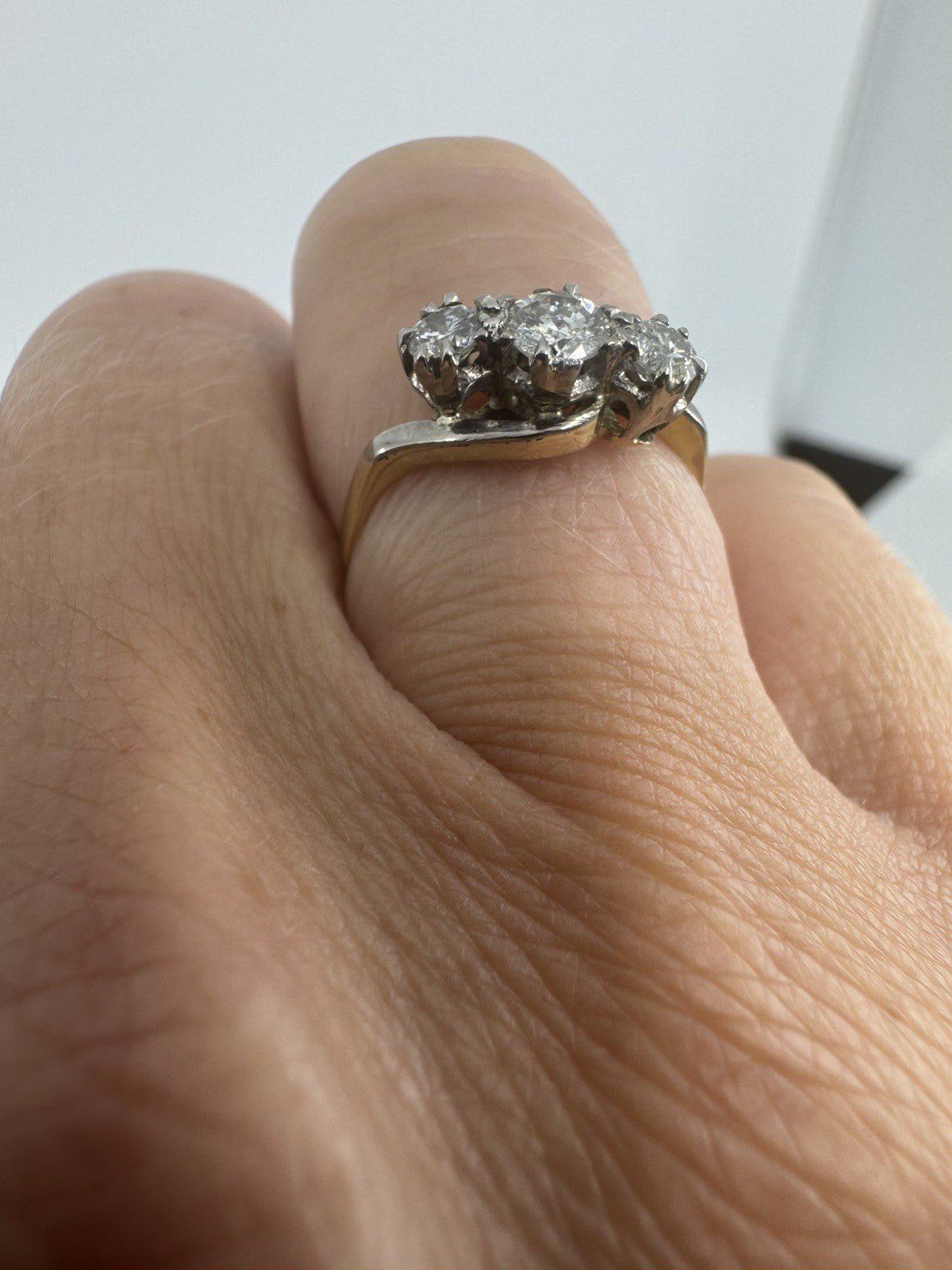 Vintage 18ct Gold & Platinum 0.45ct Diamond Trilogy Ring 750 Size K