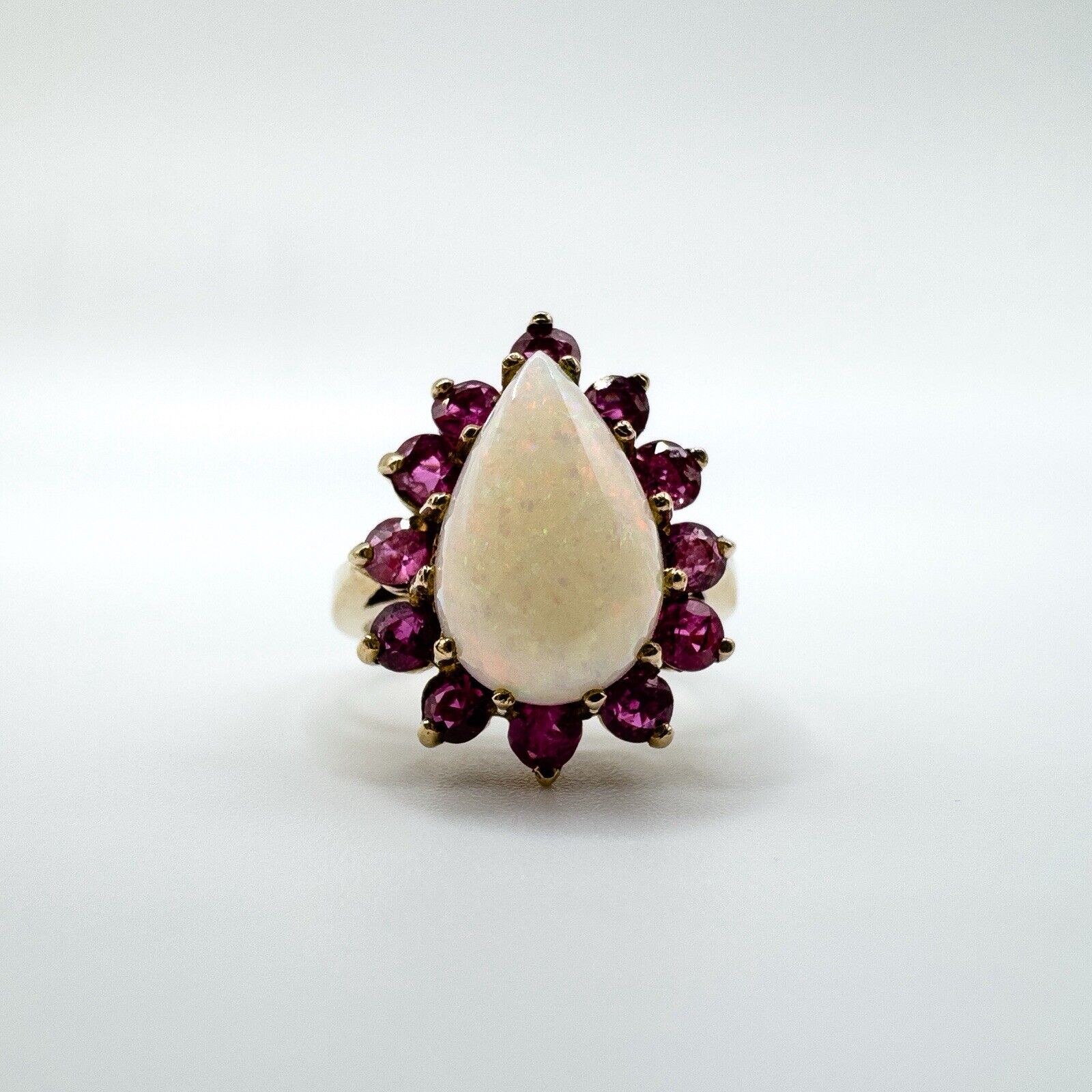 Huge Vintage 9ct Gold Opal & Ruby Ring ( approximately 3ct Total Gems )