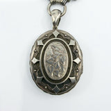 Large Antique Victorian Sterling Silver Reversible Locket & 18.5" Book Chain 925