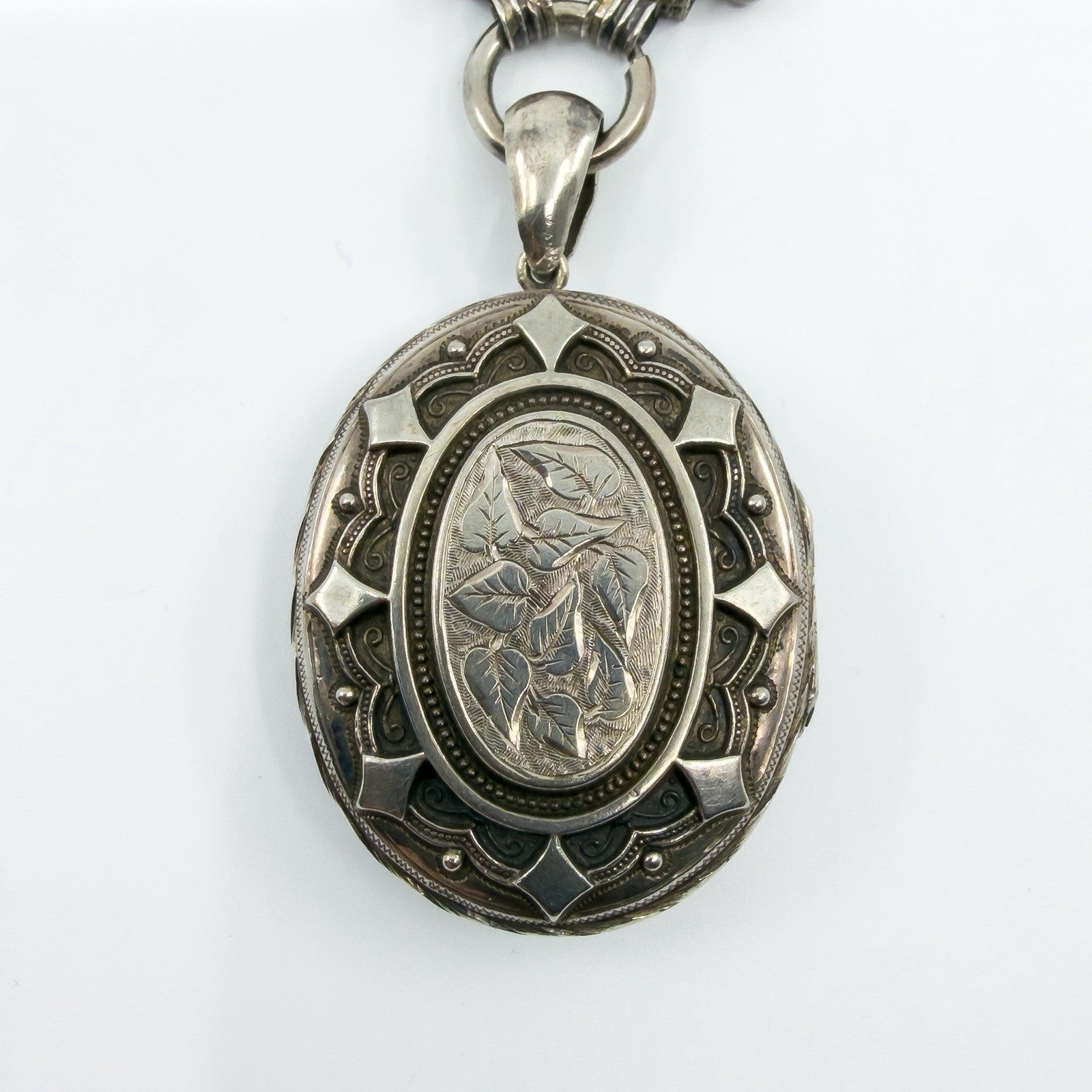 Large Antique Victorian Sterling Silver Reversible Locket & 18.5" Book Chain 925