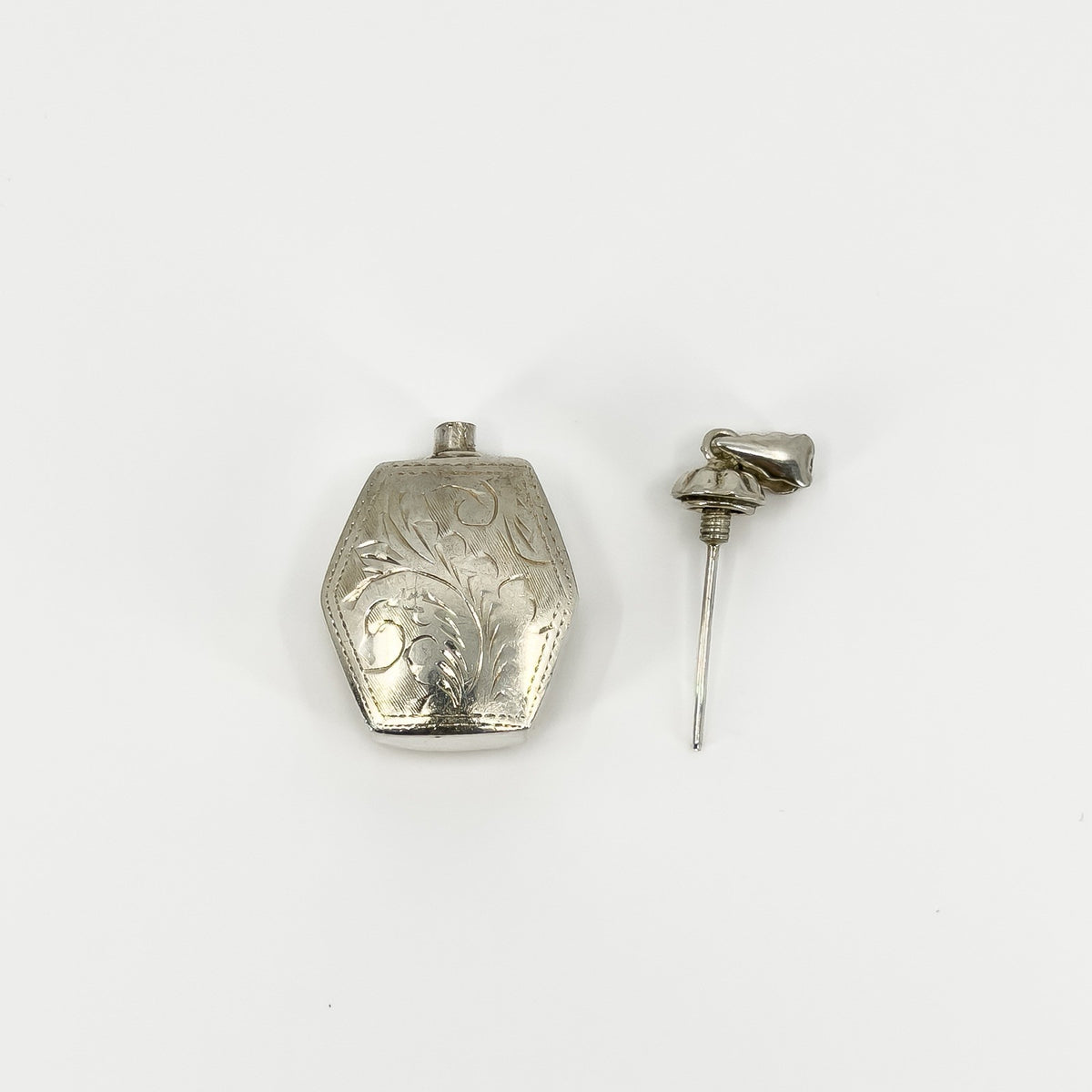 Chunky Sterling Silver Vintage Engraved Perfume / Poison Bottle Pendant 925