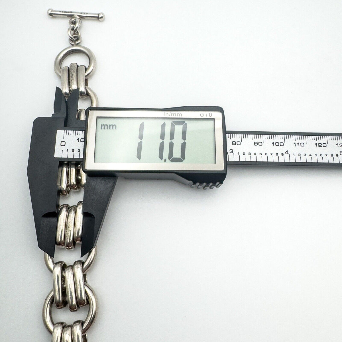 Wide Chunky Links & Hoops T-Bar Bracelet in Sterling Silver 925 Heavy 85g Unisex