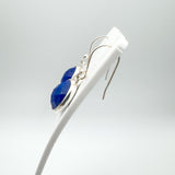 Chunky Lapis Lazuli Oval Drop Earrings on Shepherd Hooks in Sterling Silver 925