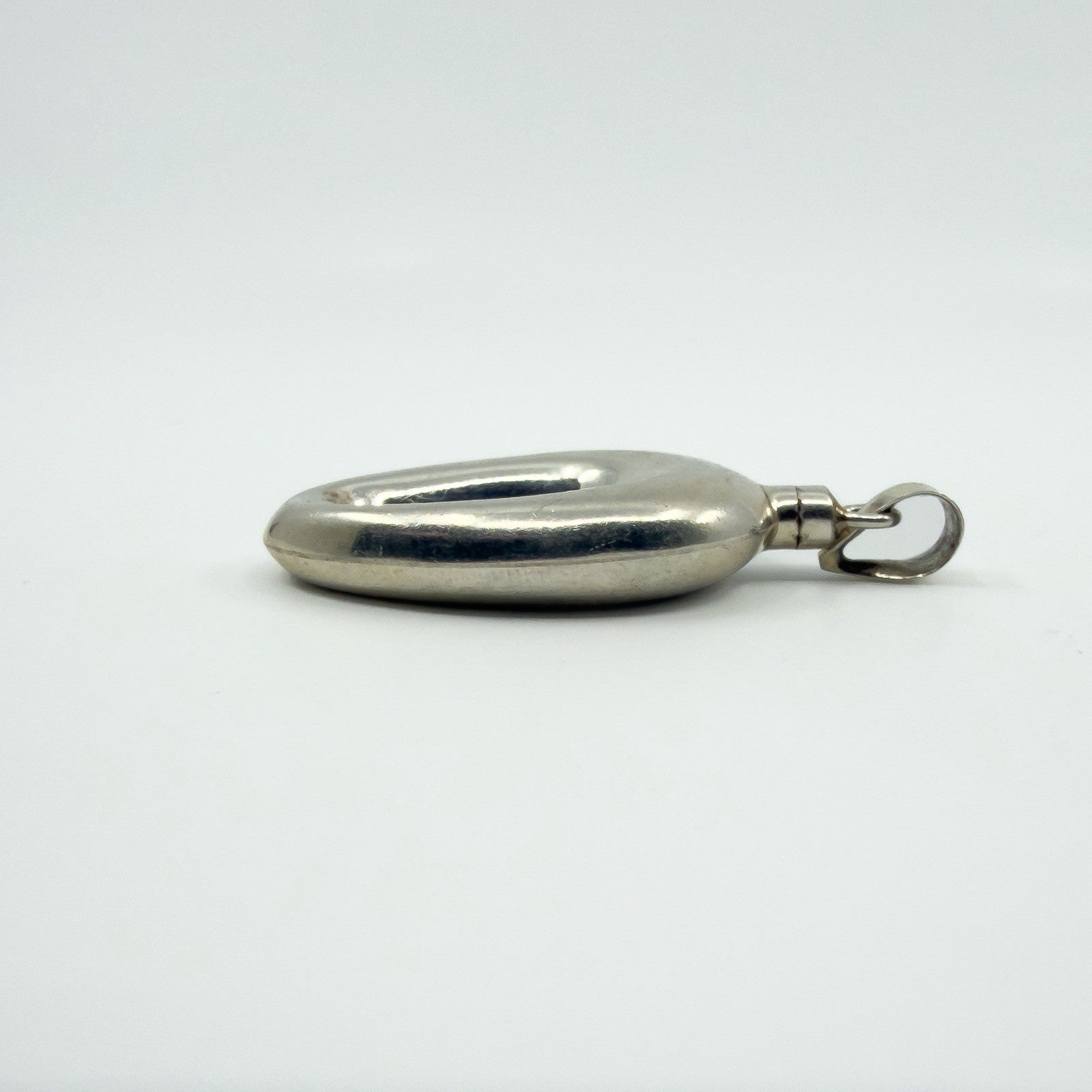 Unusual Chunky Vintage Sterling Silver Oval Perfume / Poison Bottle Pendant 925