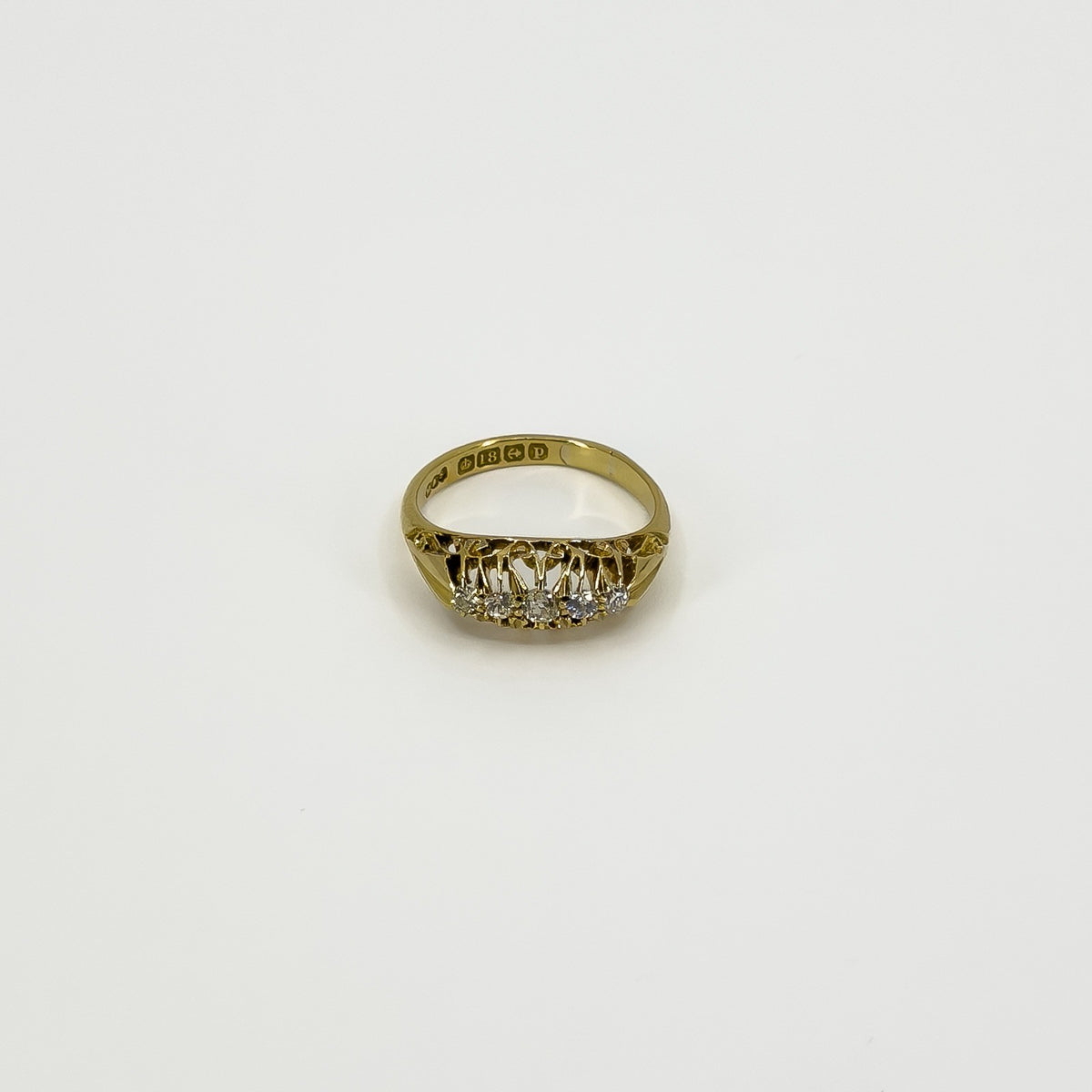 Antique 18ct Gold 0.32ct Diamond Boat Ring 750 Size N (Birm 1914)