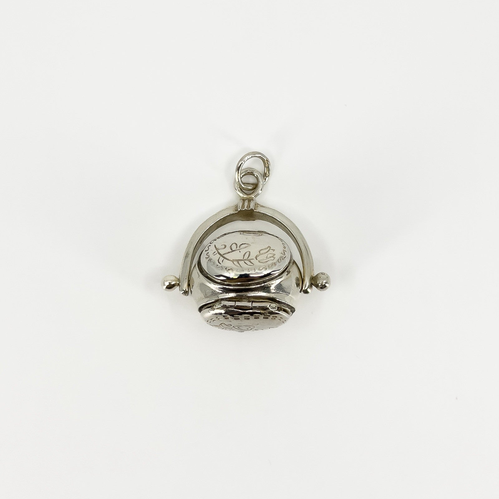 Unusal Vintage Sterling Silver Spinning 3x Sided Photo Locket Fob / Pendant 925