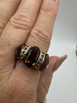 Huge Vintage 9ct Gold Chunky Smokey Quartz Trilogy Size T - U